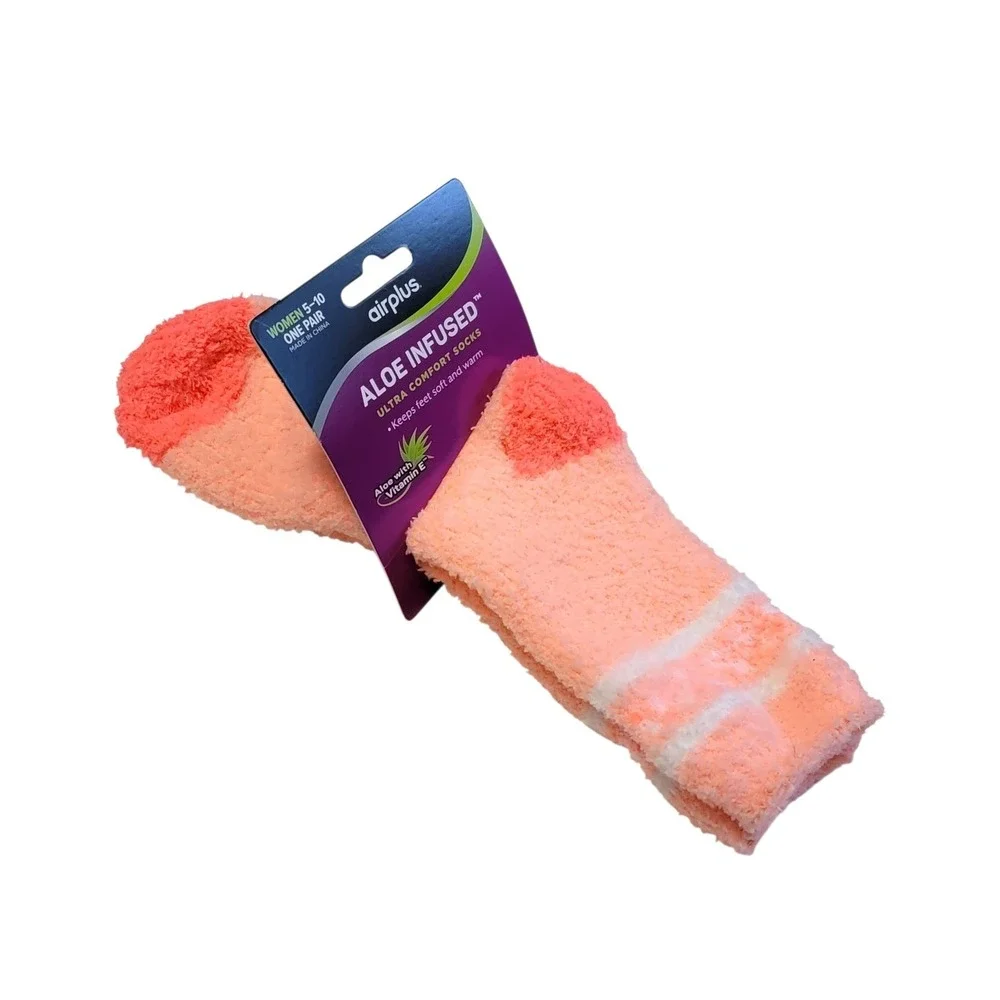 Airplus Aloe Infused Socks Womens Sz 5-10 Neon Orange‎ Ultra Comfort Vitamin E